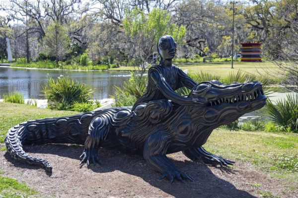 New Orleans, Louisiana - The sculpture garden at the New Orleans Museum of Art in City Park. Crocodylus is by Wangechi Mutu, a Kenyan-American artist