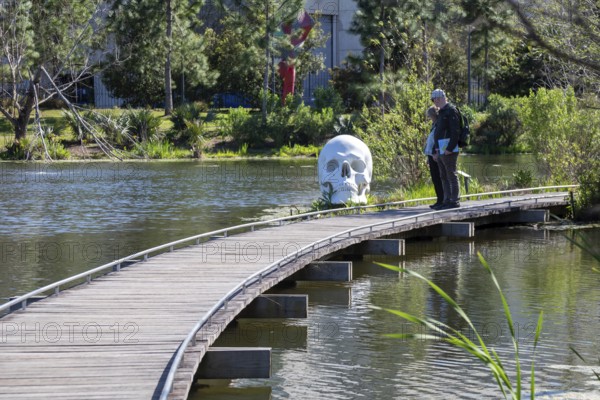 New Orleans, Louisiana - The sculpture garden at the New Orleans Museum of Art in City Park. Schadel (Skull) is by Katharina Fritsch
