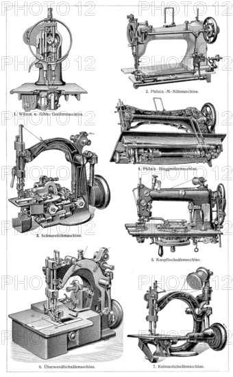 Sewing machines in the 19th century, Historical, digitally restored reproduction from a 19th century original, Record date not stated