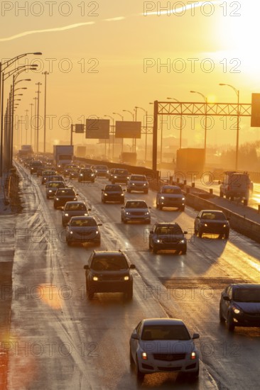 Traffic entering the city of Montreal at sunset, Traffic jam, Province of Quebec, Canada, North America