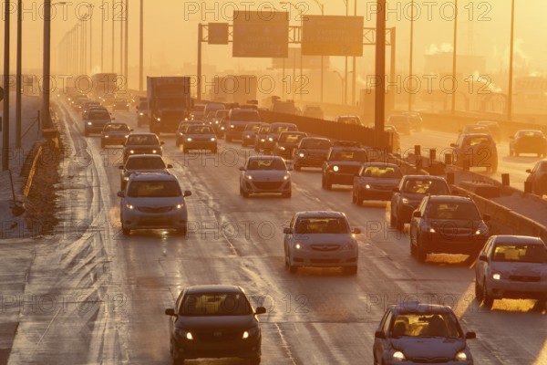 Traffic entering the city of Montreal at sunset, Traffic jam, Province of Quebec, Canada, North America