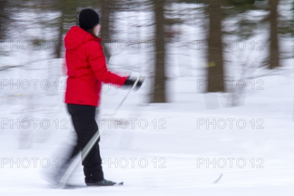 Person skiing, Slow motion image, City of Montreal, Province of Quebec, Canada, North America
