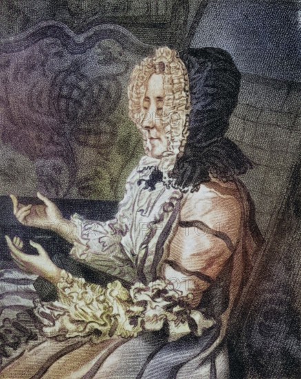 Marie Anne de Vichy-Chamrond, Marquise du Deffand, 1697 to 1780, French hostess and patron of the arts. From Books and Characters, French and English, published in 1924, digitally restored reproduction of a 19th century original (coloured), historical, exact date unknown