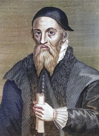 Alexander Erskine of Gogar, c. 1521 to 1592, Scottish laird and guardian of James VI of Scotland at Stirling Castle. From Iconographia Scotica or Portraits of Famous Personages of Scotland, published in 1797, digitally restored reproduction of a 19th century original (coloured), historical, exact date unknown