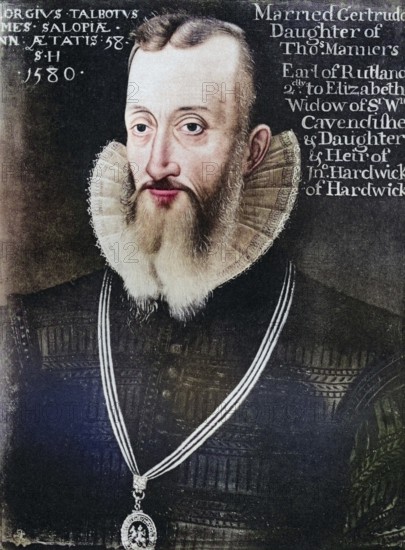 George Talbot, 1528 to 1590, English statesman of the 16th century, digitally restored reproduction of an original (coloured) from the 19th century, historical, exact date unknown