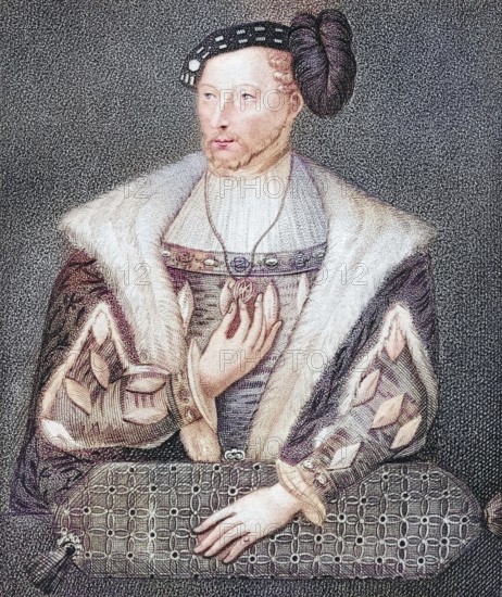 James V, King of Scots, 1512 to 1542, from Iconographia Scotica or Portraits of Famous Personages of Scotland, published 1797, digitally restored reproduction of a 19th century original (coloured), historical, exact date unknown