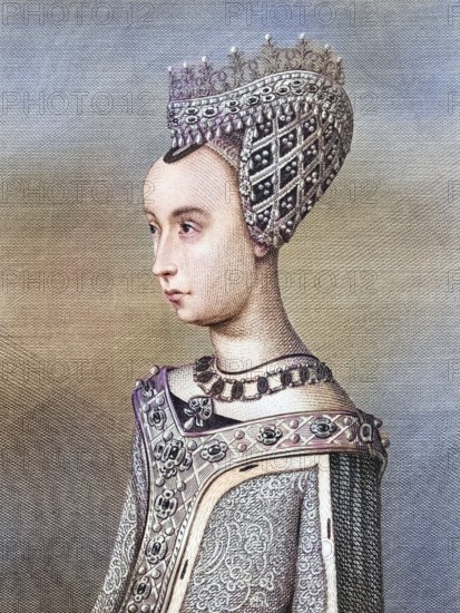 Margaret of Denmark, 1456 to 1486, also known as Margaret of Norway. Queen of Scotland from 1469 to 1486 as woman of King James III, from Iconographia Scotica or Portraits of Famous Personages of Scotland, published 1797, digitally restored reproduction of a 19th century original (coloured), historical, exact date unknown