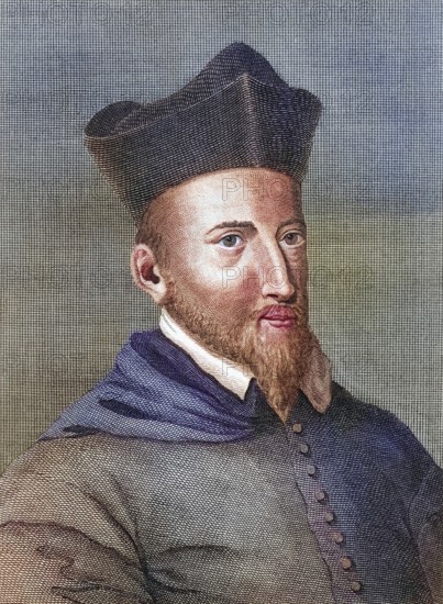 John Lesley or Leslie, 1527 to 1596, Scottish Roman Catholic Bishop of Ross and historian. From Iconographia Scotica or Portraits of Famous Personages of Scotland, published 1797, digitally restored reproduction of a 19th century original (coloured), historical, exact date unknown
