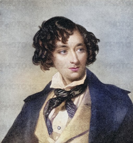 Benjamin Disraeli, 1st Earl of Beaconsfield, 1804 to 1881, as a young man. British Conservative politician and twice Prime Minister of the United Kingdom. From Edward VII, His Life and Times, published in 1910, digitally restored reproduction of a 19th century original (coloured), historical, exact date unknown