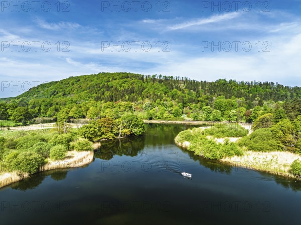 Windermere Lake from drone over Fell Foot Park, Lake District, Cumbria, England, United Kingdom