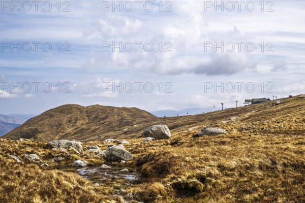 View of Nevis Range Mountains, Grampian Mountains, Fort William, Highland, Lochaber, Scotland, UK