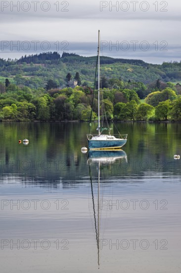 Boats on Windermere Lake and mountains, Ambleside, Lake District, Cumbria, England, United Kingdom