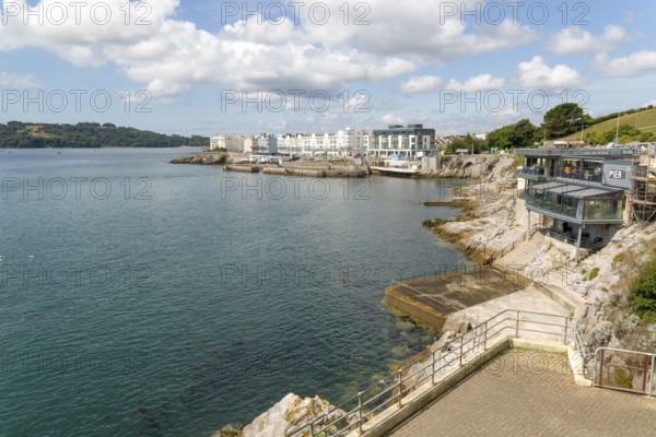 Seafront coastline waterfront, city of Plymouth, Devon, England, UK view west to West Hoe