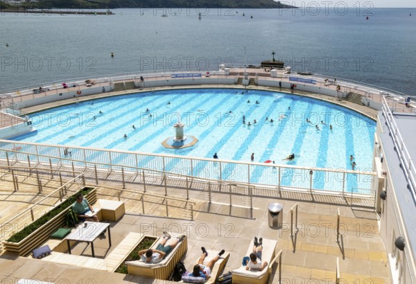 Seafront swimming pool on coast, Tinside lido, city of Plymouth, Devon, England, UK