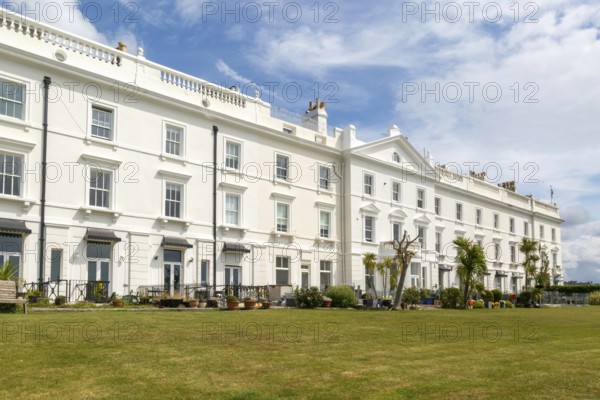 Historic terrace houses built c 1860s overlooking Plymouth Sound, Grand Parade, West Hoe, Plymouth, Devon, England, UK
