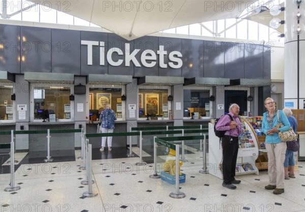 Ticket office inside Plymouth railway station, city of Plymouth, Devon, England, UK