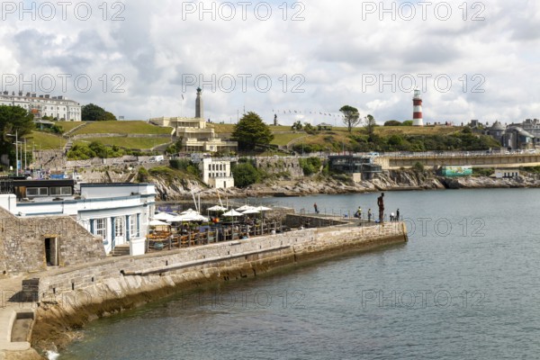 Seafront coastline waterfront, city of Plymouth, Devon, England, UK view east to Plymouth Hoe