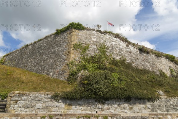 Walls of historic military fortress, The Royal Citadel, city of Plymouth, Devon, England, UK