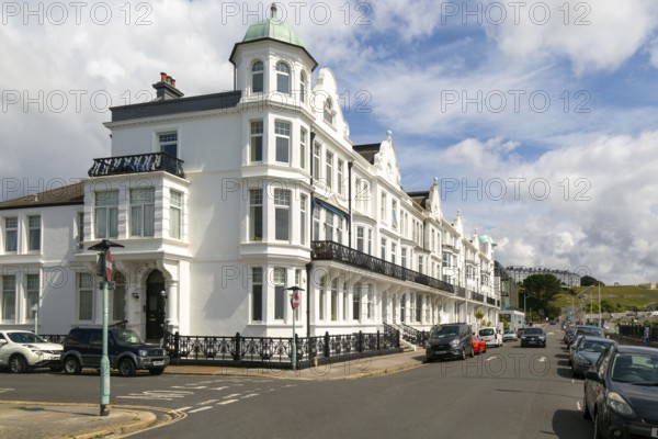 Historic terrace of seafront houses on Grand Parade, West Hoe, Plymouth, Devon, England, UK