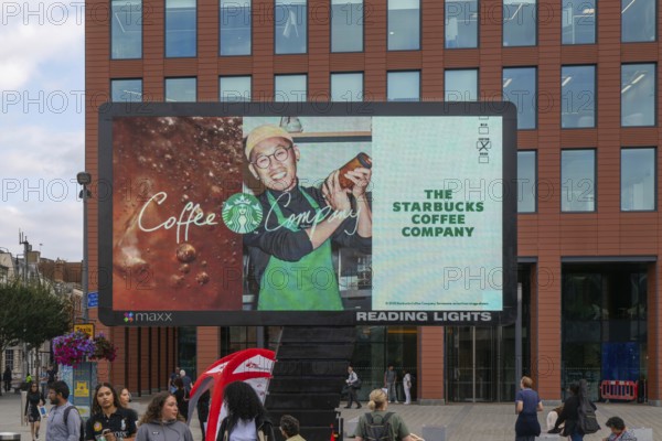Maxx electronic billboard OOH advertising, Reading Lights, Reading, Berkshire, England, UK - Starbucks coffee