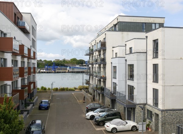Modern apartment housing in old docks area, Trinity Street, Millbay marina village development, Plymouth, Devon, England, UK