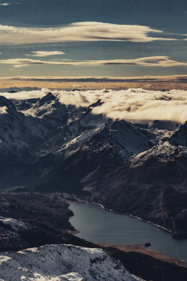 Snow-covered peaks in the Engadine in Switzerland near Sankt Moritz
