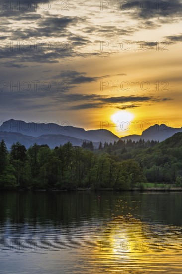 Sunset over Windermere Lake, Ambleside, Lake District, Cumbria, England, United Kingdom