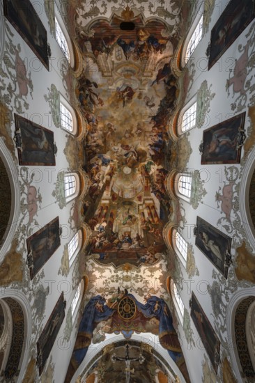 Ceiling frescoes in the nave from 1746, St Martinus and Maria Church, 14th century, Biberach an der Riß, Baden-Württemberg, Germany