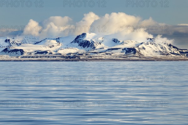 Mountain range, snow, sea, Spitsbergen, Svalbard