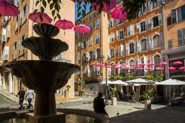 Picturesque square in the old town centre, Street Art, Grasse, Alpes Maritimes, Provence Alpes Cote d'Azur, French Riviera, South of France, France
