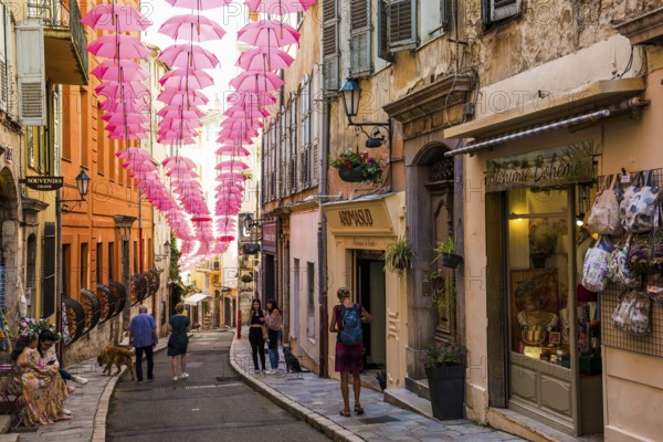 Picturesque alley in the old town, Street Art, Grasse, Alpes Maritimes, Provence Alpes Cote d'Azur, French Riviera, South of France, France