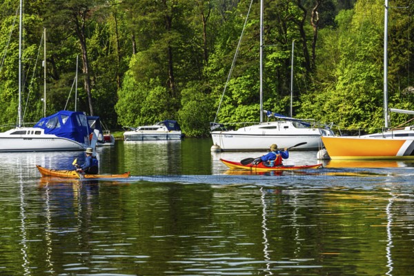 Kayaks and Boats on Windermere Lake, Fell Foot Park, Lake District, Cumbria, England, United Kingdom