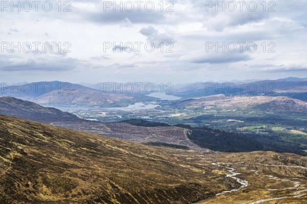 View from Nevis Range Mountains, Grampian Mountains, Fort William, Highland, Lochaber, Scotland, UK