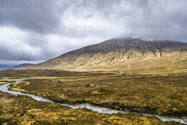 Eas a' Bhradain waterfall, Red Cuillin mountains, Loch Ainort, Isle of Skye, Scotland, UK