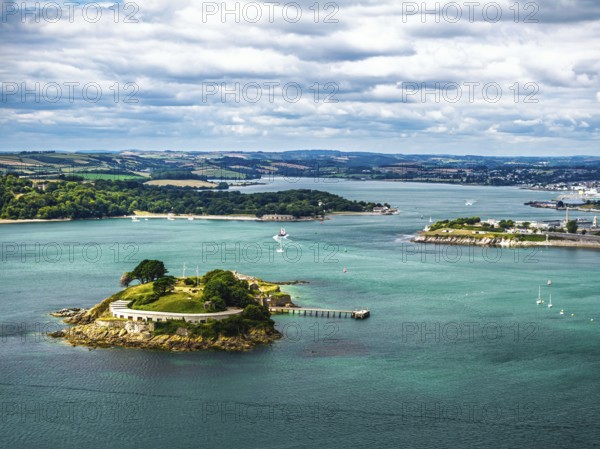 DefaultDrake's Island in Plymouth from drone, Mount Batten Tower, Devon, England, United Kingdom