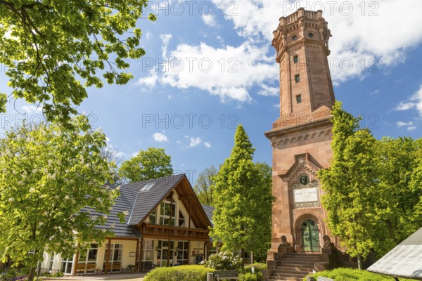 Restaurant and observation tower Friedrich-August-Turm made of porphyry on the Rochlitzer Berg, Saxony, Germany