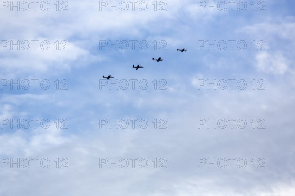 Four A-10 Thunderbolt II fighter planes, formation, Camargue, France