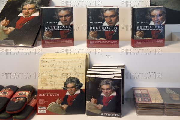 Beethoven books and other Beethoven items in the Beethoven-Haus Shop, souvenir shop, Bonn, North Rhine-Westphalia, Germany