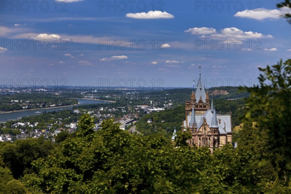 Drachenburg Castle overlooking the Rhine Valley, Siebengebirge, Königswinter, North Rhine-Westphalia, Germany