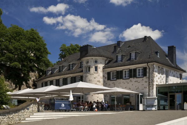 Drachenfelsplateau with restaurant, Siebengebirge, Königswinter, North Rhine-Westphalia, Germany