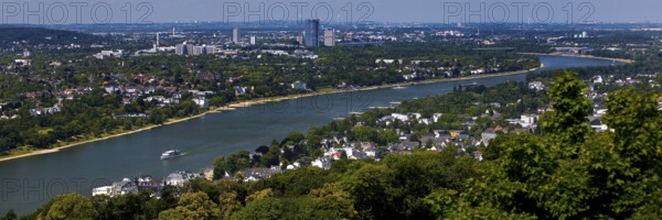 The Rhine with a view towards Bonn seen from the Drachenfels, Siebengebirge, Koenigswinter, North Rhine-Westphalia, Germany