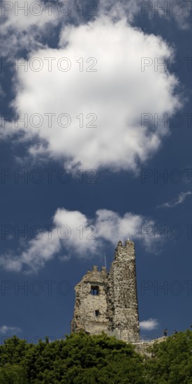 The Drachenfels mountain with the castle ruins, Siebengebirge, Königswinter, North Rhine-Westphalia, Germany