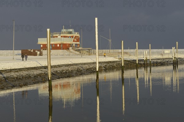 Winter day, onset of winter in the marina of Norddeich, North Sea, Lower Saxony, Germany