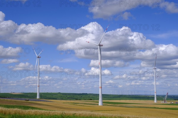 Wind farm in the fields near Alzey, Rhineland-Palatinate, Germany