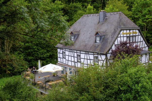 Pyrmont Mill on the Elzbach, at Pyrmont Castle, Southern Eifel, Rhineland-Palatinate, Germany