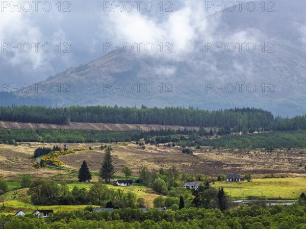 Nevis Range Mountains from Commando Memorial, Grampian Mountains, Fort William, Highland, Lochaber, Scotland, UK