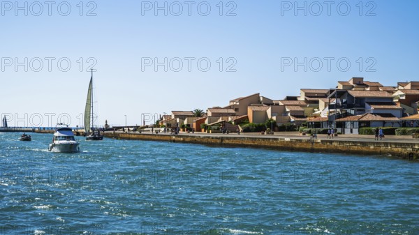 Boats on canal in Capbreton, Landes, Nouvelle-Aquitaine, France