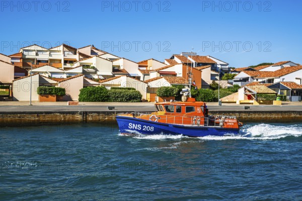 Boats on canal in Capbreton, Landes, Nouvelle-Aquitaine, France