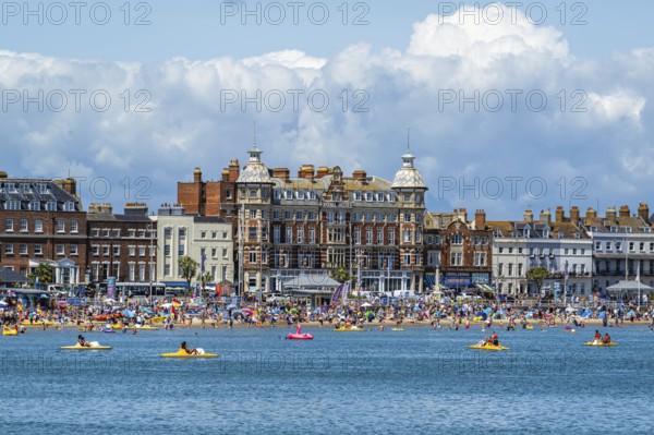 Clock tower on seaside in Weymouth, Esplanade, Weymouth, Dorset, England, United Kingdom