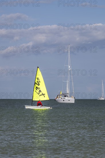 Boats on sea over Knoll Beach Studland, Poole, Dorset, England, United Kingdom